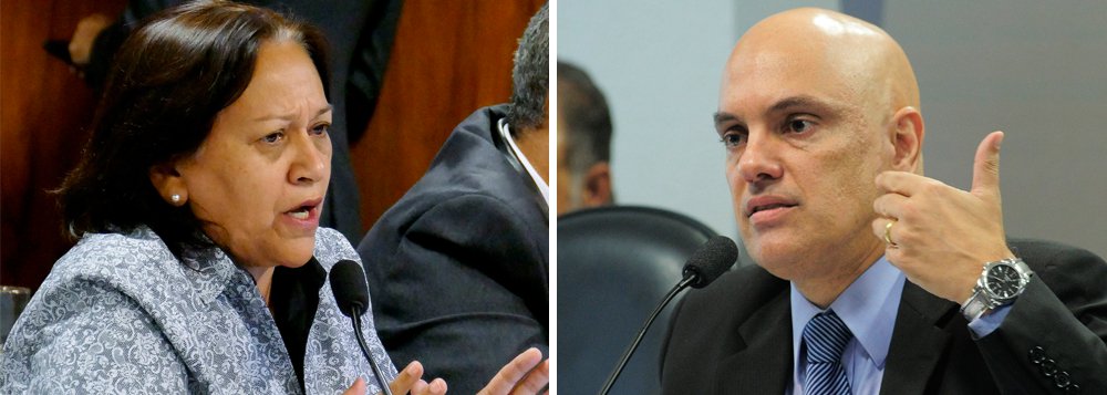 "Sua indicação não é legítima, porque ela parte de um governo ilegítimo", disparou a senadora Fátima Bezerra, durante a sabatina de Alexandre de Moraes, indicado por Michel Temer para ocupar a vaga de Teori Zavascki no Supremo (Foto: Gisele Federicce) "Sua indicação não é legítima, porque ela parte de um governo ilegítimo", disparou a senadora Fátima Bezerra, durante a sabatina de Alexandre de Moraes, indicado por Michel Temer para ocupar a vaga de Teori Zavascki no Supremo