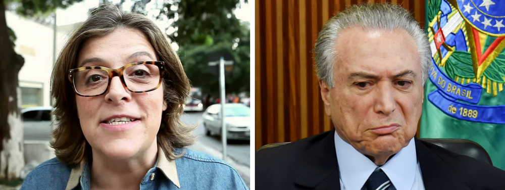 A jornalista Barbara Gancia elencou diversos motivos pelos quais Michel Temer deve ser afastado da presidência que usurpou de Dilma Rousseff; eis alguns deles: FORA, pelas espantosas declarações no Dia Internacional da Mulher; FORA, por sua mentalidade vergonhosamente em descompasso com o mundo; FORA, por ter calculado que se safaria com essa impostura criminosa a que submeteu 200 milhões de pessoas; FORA pela ladroeira; FORA por interromper nosso projeto democrático; FORA por desmontar irremediavelmente o funcionamento das nossas instituições; "Que você termine seus dias atrás das grades junto com os outros pilantras do PMDB", disse ainda a jornalista (Foto: Leonardo Attuch) A jornalista Barbara Gancia elencou diversos motivos pelos quais Michel Temer deve ser afastado da presidência que usurpou de Dilma Rousseff; eis alguns deles: FORA, pelas espantosas declarações no Dia Internacional da Mulher; FORA, por sua mentalidade vergonhosamente em descompasso com o mundo; FORA, por ter calculado que se safaria com essa impostura criminosa a que submeteu 200 milhões de pessoas; FORA pela ladroeira; FORA por interromper nosso projeto democrático; FORA por desmontar irremediavelmente o funcionamento das nossas instituições; "Que você termine seus dias atrás das grades junto com os outros pilantras do PMDB", disse ainda a jornalista