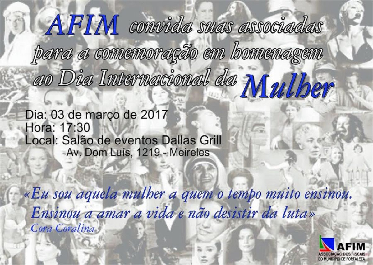 A homenagem é promovida pela Associação dos Fiscais do Município de Fortaleza (AFIM) com o objetivo "destacar a necessidade de mais mulheres na política, além de incentivar a defesa dos direitos das mulheres, especialmente das trabalhadoras, que estão sendo duramente atacadas na atual conjuntura", segundo afirmou a presidente da Associação, Ana Lúcia Oliveira (Foto: Fatima 247) A homenagem é promovida pela Associação dos Fiscais do Município de Fortaleza (AFIM) com o objetivo "destacar a necessidade de mais mulheres na política, além de incentivar a defesa dos direitos das mulheres, especialmente das trabalhadoras, que estão sendo duramente atacadas na atual conjuntura", segundo afirmou a presidente da Associação, Ana Lúcia Oliveira