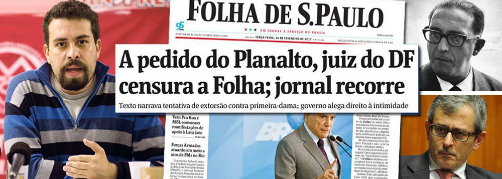 filósofo e coordenador do Movimento dos Trabalhadores Sem Teto (MTST), Guilherme Boulos, comparou a situação do jornal Folha de S. Paulo com a do jornalista e político Carlos Lacerda em situações de ruptura da ordem democrática no Brasil; "Lacerda apoiou o golpe de 64 e teve seus jornais censurados pela ditadura. A Folha apoiou o golpe de 2016 e agora foi censurada por Temer", disse Boulos (Foto: Aquiles Lins) filósofo e coordenador do Movimento dos Trabalhadores Sem Teto (MTST), Guilherme Boulos, comparou a situação do jornal Folha de S. Paulo com a do jornalista e político Carlos Lacerda em situações de ruptura da ordem democrática no Brasil; "Lacerda apoiou o golpe de 64 e teve seus jornais censurados pela ditadura. A Folha apoiou o golpe de 2016 e agora foi censurada por Temer", disse Boulos
