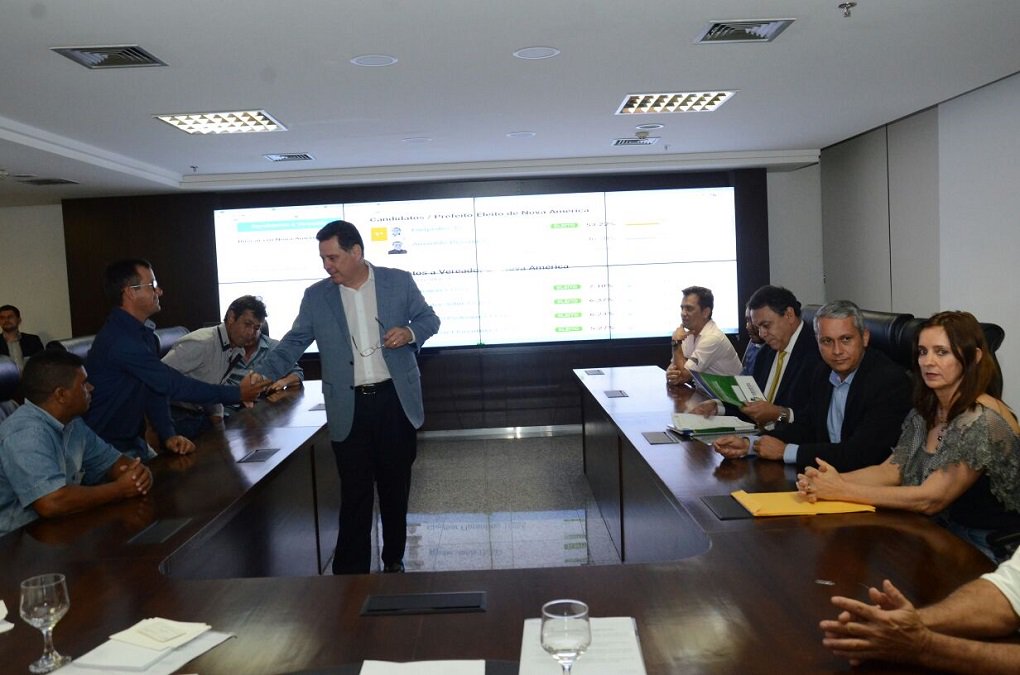 Depois de rush de 35 audiências com prefeitos, na terça-feira, no Palácio Pedro Ludovico, o governador Marconi Perillo atingiu a marca de 244 gestores recebidos em reuniões individuais; as parcerias foram firmadas e o governo acertou convênios e deve investir nestas parcerias com as prefeituras R$ 500 milhões, de acordo com o governador; nas redes sociais, após encerrar a maratona de audiências, Marconi escreveu que a experiência foi inédita e transformadora; "Em breve, os cidadãos já vão receber os benefícios", disse Marconi
(Foto: José Barbacena) Depois de rush de 35 audiências com prefeitos, na terça-feira, no Palácio Pedro Ludovico, o governador Marconi Perillo atingiu a marca de 244 gestores recebidos em reuniões individuais; as parcerias foram firmadas e o governo acertou convênios e deve investir nestas parcerias com as prefeituras R$ 500 milhões, de acordo com o governador; nas redes sociais, após encerrar a maratona de audiências, Marconi escreveu que a experiência foi inédita e transformadora; "Em breve, os cidadãos já vão receber os benefícios", disse Marconi