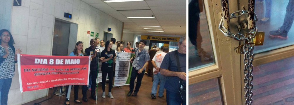 Em protesto contra a reforma da Previdência, servidores do INSS ocuparam a sede do Ministério de Desenvolvimento Social e Agrário, em Brasília; segundo os manifestantes, a proposta prevê o "desmonte progressivo dos serviços previdenciários de reabilitação profissional e serviço social"; a Polícia Militar informou que o protesto reuniu cerca de 100 pessoas, sendo 40 dentro do prédio (Foto: Leonardo Lucena) Em protesto contra a reforma da Previdência, servidores do INSS ocuparam a sede do Ministério de Desenvolvimento Social e Agrário, em Brasília; segundo os manifestantes, a proposta prevê o "desmonte progressivo dos serviços previdenciários de reabilitação profissional e serviço social"; a Polícia Militar informou que o protesto reuniu cerca de 100 pessoas, sendo 40 dentro do prédio