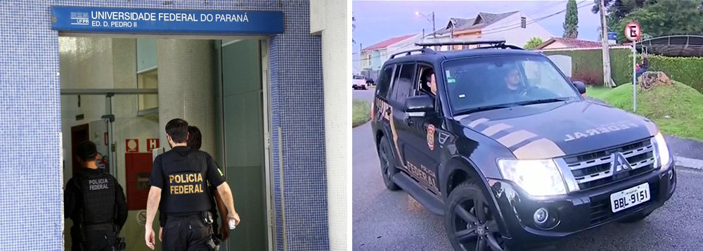 A segunda fase da Operação Research da Polícia Federal (PF), que investiga desvios de recursos da ordem de R$ 7,3 milhões da Universidade Federal do Paraná (UFPR), foi deflagrada na manhã de hoje (3); cerca de 50 policiais federais estão cumprindo 19 mandados judiciais, sendo seis de busca e apreensão; cinco de prisão temporária e oito de condução coercitiva, quando a pessoa é levada para a delegacia e depois é liberada (Foto: Giuliana Miranda) A segunda fase da Operação Research da Polícia Federal (PF), que investiga desvios de recursos da ordem de R$ 7,3 milhões da Universidade Federal do Paraná (UFPR), foi deflagrada na manhã de hoje (3); cerca de 50 policiais federais estão cumprindo 19 mandados judiciais, sendo seis de busca e apreensão; cinco de prisão temporária e oito de condução coercitiva, quando a pessoa é levada para a delegacia e depois é liberada