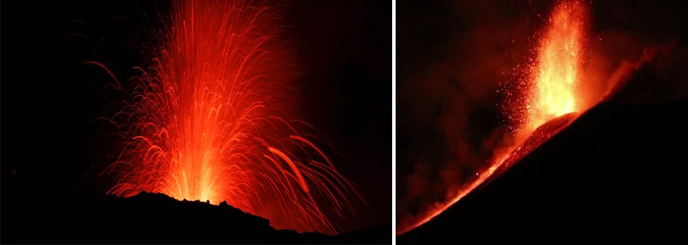 Vulcão Etna, na ilha italiana da Sicília, entrou em erupção e mostrou nas últimas horas desta terça-feira, 28, grandes explosões incandescentes, emissões de cinzas e vazamento de lava; não há riscos para moradores da região; Etna tem 3.322 metros de altura e está situado na parte leste da ilha da Sicília, entre as províncias de Messina e Catânia
(Foto: Aquiles Lins)
Vulcão Etna, na ilha italiana da Sicília, entrou em erupção e mostrou nas últimas horas desta terça-feira, 28, grandes explosões incandescentes, emissões de cinzas e vazamento de lava; não há riscos para moradores da região; Etna tem 3.322 metros de altura e está situado na parte leste da ilha da Sicília, entre as províncias de Messina e Catânia