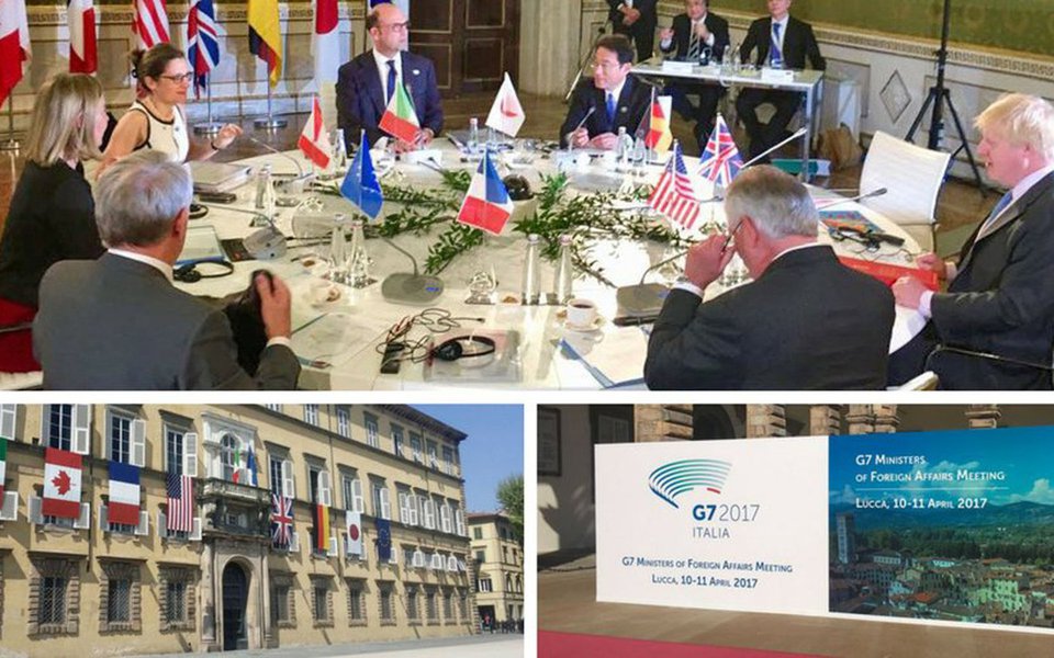 G7 (grupo formado por Alemanha, Estados Unidos, Itália, Canadá, França, Japão e a União Europeia) rejeitaram impor novas sanções à Rússia por conta do apoio de Moscou ao presidente sírio Bashar al-Assad; proposta, apresentada pelo chanceler britânico, Boris Johnson, foi rejeitada "por falta de consenso", segundo o ministro de Relações Exteriores da Itália, Angelino Alfano; "No momento, não se conseguiu um consenso para novas sanções como instrumento efetivo", afirmou (Foto: Paulo Emílio) G7 (grupo formado por Alemanha, Estados Unidos, Itália, Canadá, França, Japão e a União Europeia) rejeitaram impor novas sanções à Rússia por conta do apoio de Moscou ao presidente sírio Bashar al-Assad; proposta, apresentada pelo chanceler britânico, Boris Johnson, foi rejeitada "por falta de consenso", segundo o ministro de Relações Exteriores da Itália, Angelino Alfano; "No momento, não se conseguiu um consenso para novas sanções como instrumento efetivo", afirmou