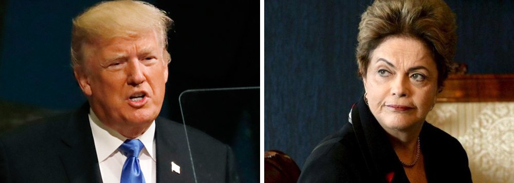 "Ao afirmar que pode destruir um país, Trump evidencia sua posição belicista, baseada na ameaça de um holocausto nuclear", disse a presidente deposta Dilma Rousseff, em nota divulgada nesta quarta-feira; ela lembrou ainda que Trump ataca Cuba, promete romper o acordo nuclear com o Irã e exige apoio a uma intervenção na Venezuela; "É lamentável que o governo ilegítimo do Brasil tenha se curvado a Trump e se calado diante das suas ameaças de intervenção na Venezuela", escreveu ainda a presidente (Foto: Leonardo Attuch) "Ao afirmar que pode destruir um país, Trump evidencia sua posição belicista, baseada na ameaça de um holocausto nuclear", disse a presidente deposta Dilma Rousseff, em nota divulgada nesta quarta-feira; ela lembrou ainda que Trump ataca Cuba, promete romper o acordo nuclear com o Irã e exige apoio a uma intervenção na Venezuela; "É lamentável que o governo ilegítimo do Brasil tenha se curvado a Trump e se calado diante das suas ameaças de intervenção na Venezuela", escreveu ainda a presidente