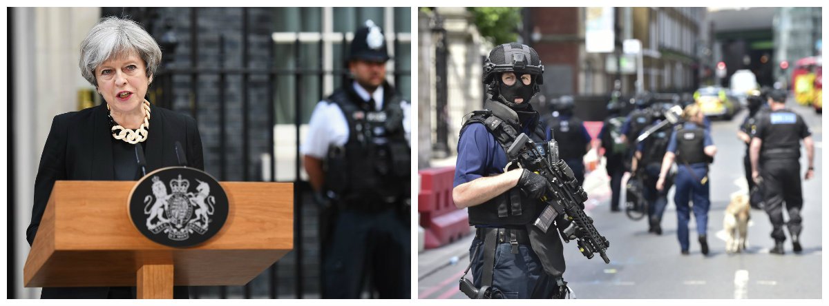 Primeira-ministra britânica, Thereza May, e polícia antiterror; Londres, Inglaterra, terrorismo .2 (Foto: Paulo Emílio) Primeira-ministra britânica, Thereza May, e polícia antiterror; Londres, Inglaterra, terrorismo .2
