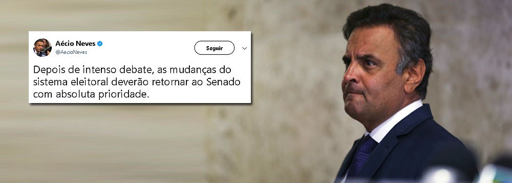 Ao comentar as mudanças eleitorais para a disputa de 2018, o senador Aécio Neves recebeu uma saraivada de críticas em seu perfil no Twitter; "Com as mudanças, a vontade dos eleitores prevalecerá, pondo fim a legendas de aluguel e à eleição de parlamentares sem voto", escreveu o tucano; em resposta, ouviu: "A vontade dos eleitores era vc está preso. Corrupto de marca maior como vc tem a cara de pau de falar em vontade de eleitores", escreveu um dos usuários. (Foto: Charles Nisz) Ao comentar as mudanças eleitorais para a disputa de 2018, o senador Aécio Neves recebeu uma saraivada de críticas em seu perfil no Twitter; "Com as mudanças, a vontade dos eleitores prevalecerá, pondo fim a legendas de aluguel e à eleição de parlamentares sem voto", escreveu o tucano; em resposta, ouviu: "A vontade dos eleitores era vc está preso. Corrupto de marca maior como vc tem a cara de pau de falar em vontade de eleitores", escreveu um dos usuários.
