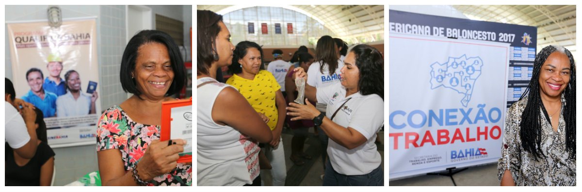 O Governo do Estado lançou, neste sábado (28), o projeto Conexão Trabalho, uma caravana temática, itinerante, com serviços gratuitos para a população. Também houve uma Feira de Economia Solidária e oficinas temáticas sobre Empregabilidade, Microfinanças e Empreendedorismo. Novas edições serão realizadas ainda este ano. A próxima será no município de Alagoinhas, no dia 13 de novembro. O projeto continua em 2018, com uma edição a cada mês (Foto: Fatima 247) O Governo do Estado lançou, neste sábado (28), o projeto Conexão Trabalho, uma caravana temática, itinerante, com serviços gratuitos para a população. Também houve uma Feira de Economia Solidária e oficinas temáticas sobre Empregabilidade, Microfinanças e Empreendedorismo. Novas edições serão realizadas ainda este ano. A próxima será no município de Alagoinhas, no dia 13 de novembro. O projeto continua em 2018, com uma edição a cada mês