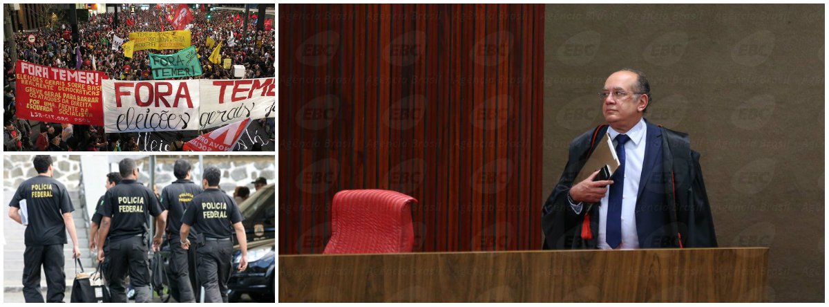 "Hoje não há mais Estado de direito no Brasil. Os direitos de todos estão em mãos de gângsters políticos como Gilmar Mendes. Seu sucesso, a forma como ele circula entre a presidência da República, onde orienta o acusado MT, como conchava com Aécio Neves como se fosse um membro mais da bancada do PSDB, como manobra no TSE e no STF como grande coordenador político dos destinos do golpe", afirma o sociólogo e cientista político Emir Sader; ele destaca que "os destinos do país são hoje decididos entre as posições dos grandes monopólios privados dos meios de comunicação, as eventuais maiores no Congresso, as manipulações das distintas instâncias do Judiciário e da Polícia Federal, tudo diante de um povo atônito e impotente para participar das decisões sobre o futuro do país" (Foto: Emir Sader) "Hoje não há mais Estado de direito no Brasil. Os direitos de todos estão em mãos de gângsters políticos como Gilmar Mendes. Seu sucesso, a forma como ele circula entre a presidência da República, onde orienta o acusado MT, como conchava com Aécio Neves como se fosse um membro mais da bancada do PSDB, como manobra no TSE e no STF como grande coordenador político dos destinos do golpe", afirma o sociólogo e cientista político Emir Sader; ele destaca que "os destinos do país são hoje decididos entre as posições dos grandes monopólios privados dos meios de comunicação, as eventuais maiores no Congresso, as manipulações das distintas instâncias do Judiciário e da Polícia Federal, tudo diante de um povo atônito e impotente para participar das decisões sobre o futuro do país"