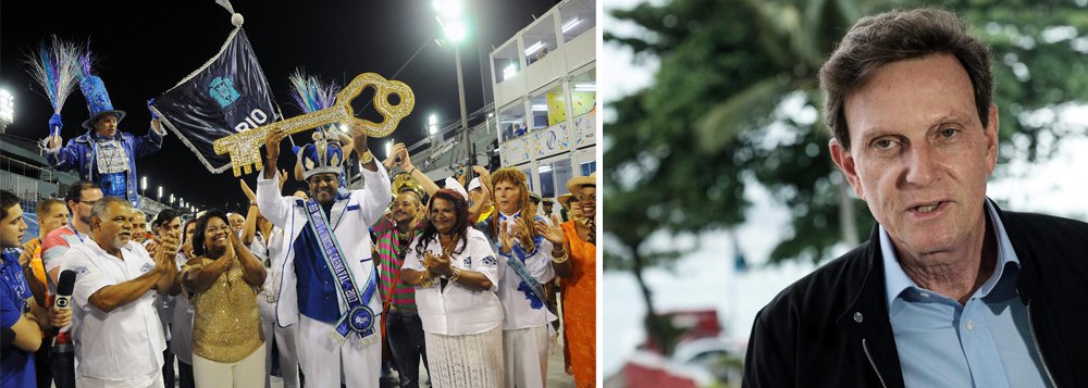 Tradicional entrega da chave da cidade ao Rei Momo, que marca a abertura oficial do carnaval do Rio, ocorreu com atraso e sem a presença do prefeito, Marcelo Crivella; segundo o presidente da Empresa de Turismo do Município do Rio de Janeiro (Riotur), Marcelo Alves, e a secretária de Cultura, Nelcimar Nogueira, Crivella ficou com a primeira-dama, Sylvia Jane Hodge Crivella, que está com uma "profunda gripe" (Foto: Aquiles Lins) Tradicional entrega da chave da cidade ao Rei Momo, que marca a abertura oficial do carnaval do Rio, ocorreu com atraso e sem a presença do prefeito, Marcelo Crivella; segundo o presidente da Empresa de Turismo do Município do Rio de Janeiro (Riotur), Marcelo Alves, e a secretária de Cultura, Nelcimar Nogueira, Crivella ficou com a primeira-dama, Sylvia Jane Hodge Crivella, que está com uma "profunda gripe"