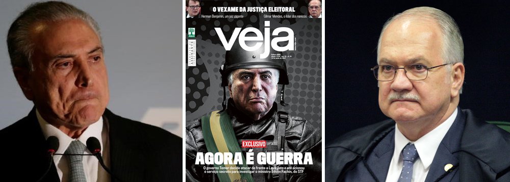 Prestes a ser denunciado por corrupção, obstrução judicial e como chefe de quadrilha, Michel Temer partiu para o tudo ou nada; além de colocar toda a máquina do estado para quebrar as empresas do grupo J&F, dos irmãos Batista, que o delataram, ele também acionou o serviço secreto para investigar o ministro Edson Fachin, do Supremo Tribunal Federal; Fachin substituiu Teori Zavascki como relator da Lava Jato e autorizou a ação controlada que flagrou Rodrigo Rocha Loures, ex-assessor especial de Temer, recebendo uma mala com R$ 500 mil em propinas; o dinheiro, segundo a JBS, era destinado ao próprio Temer; nesta noite, Temer foi salvo por Gilmar Mendes, mas ele dificilmente conseguirá manter o apoio de sua base aliada depois de ter partido ostensivamente para a tirania (Foto: Leonardo Attuch) Prestes a ser denunciado por corrupção, obstrução judicial e como chefe de quadrilha, Michel Temer partiu para o tudo ou nada; além de colocar toda a máquina do estado para quebrar as empresas do grupo J&F, dos irmãos Batista, que o delataram, ele também acionou o serviço secreto para investigar o ministro Edson Fachin, do Supremo Tribunal Federal; Fachin substituiu Teori Zavascki como relator da Lava Jato e autorizou a ação controlada que flagrou Rodrigo Rocha Loures, ex-assessor especial de Temer, recebendo uma mala com R$ 500 mil em propinas; o dinheiro, segundo a JBS, era destinado ao próprio Temer; nesta noite, Temer foi salvo por Gilmar Mendes, mas ele dificilmente conseguirá manter o apoio de sua base aliada depois de ter partido ostensivamente para a tirania