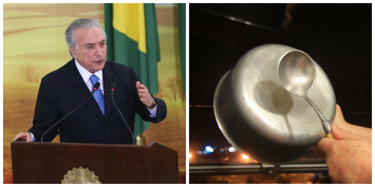 O pronunciamento de Michel Temer foi acompanhado por panelaços em várias cidades do Brasil, entre elas São Paulo, Rio de Janeiro, Porto Alegre, Brasília, Aracaju e Salvador; pelo Facebook, internautas também acompanharam postando o emoji irritado; uma internauta escreveu: "Cadê o panelaço no pronunciamento do embuste do Temer? Ah é, o problema do Brasil é só Lula e Dilma, o resto não precisa fazer panelaço?" (Foto: Fatima 247) O pronunciamento de Michel Temer foi acompanhado por panelaços em várias cidades do Brasil, entre elas São Paulo, Rio de Janeiro, Porto Alegre, Brasília, Aracaju e Salvador; pelo Facebook, internautas também acompanharam postando o emoji irritado; uma internauta escreveu: "Cadê o panelaço no pronunciamento do embuste do Temer? Ah é, o problema do Brasil é só Lula e Dilma, o resto não precisa fazer panelaço?"