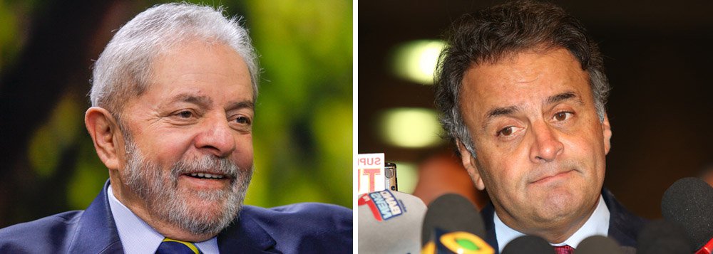 No reduto eleitoral do senador tucano, o ex-presidente Lula, alvo de perseguição jurídica e midiática, venceria as eleições presidenciais de 2018, de acordo com levantamento do instituto Paraná Pesquisas; o petista teria 23,2%, contra 18,45% de Aécio Neves (PSDB-MG), que acaba de aparecer na lista de investigados do ministro Edson Fachin, do Supremo Tribunal Federal, liderando pedidos de investigação (cinco contra ele); Lula lidera em todos os cenários estimulados pela pesquisa; Aécio só sai vencedor quando disputa entre outros tucanos: João Doria, José Serra, Geraldo Alckmin e Beto Richa (Foto: Gisele Federicce) No reduto eleitoral do senador tucano, o ex-presidente Lula, alvo de perseguição jurídica e midiática, venceria as eleições presidenciais de 2018, de acordo com levantamento do instituto Paraná Pesquisas; o petista teria 23,2%, contra 18,45% de Aécio Neves (PSDB-MG), que acaba de aparecer na lista de investigados do ministro Edson Fachin, do Supremo Tribunal Federal, liderando pedidos de investigação (cinco contra ele); Lula lidera em todos os cenários estimulados pela pesquisa; Aécio só sai vencedor quando disputa entre outros tucanos: João Doria, José Serra, Geraldo Alckmin e Beto Richa