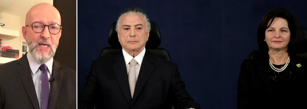 "A esse ponto chegamos: dois dos três poderes são comandados por políticos que têm contas a acertar com a Justiça. Bastava a Raquel Dodge olhar ao seu redor para perceber o tamanho do desafio que tem pela frente. Os procurados faziam festa para a procuradora-geral", diz o jornalista Josias de Souza, ao comentar a posse da procuradora-geral ao lado de Michel Temer, Eunício Oliveira e Rodrigo Maia (Foto: Leonardo Attuch) "A esse ponto chegamos: dois dos três poderes são comandados por políticos que têm contas a acertar com a Justiça. Bastava a Raquel Dodge olhar ao seu redor para perceber o tamanho do desafio que tem pela frente. Os procurados faziam festa para a procuradora-geral", diz o jornalista Josias de Souza, ao comentar a posse da procuradora-geral ao lado de Michel Temer, Eunício Oliveira e Rodrigo Maia