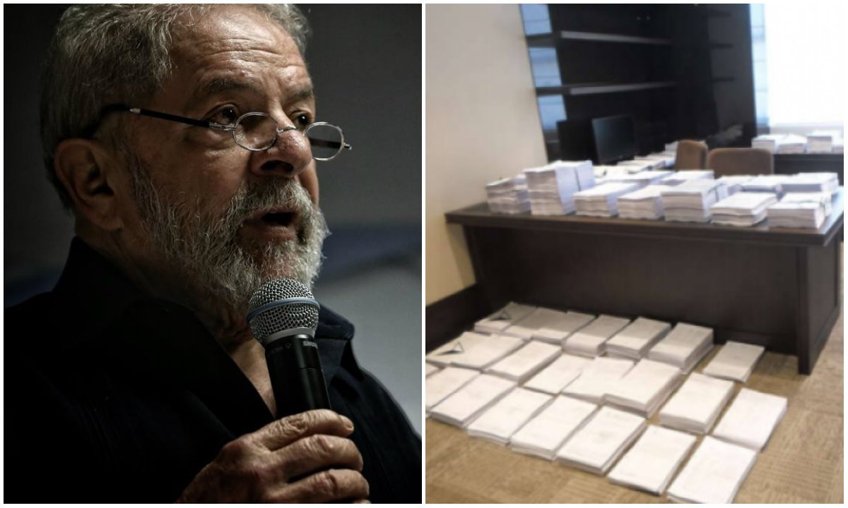 "Há seis meses, advogados do ex-presidente pediram acesso a documentos que só foram disponibilizados há uma semana. São 100 mil páginas", explicam os advogados do ex-presidente, que divulgaram uma foto que mostra a quantidade do material (Foto: Gisele Federicce) "Há seis meses, advogados do ex-presidente pediram acesso a documentos que só foram disponibilizados há uma semana. São 100 mil páginas", explicam os advogados do ex-presidente, que divulgaram uma foto que mostra a quantidade do material