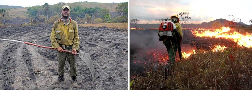 Em turnos de 12 horas, brigadistas e bombeiros se revezam no combate ao fogo no Parque Nacional da Chapada dos Veadeiros e arreadores. Em situações mais críticas, o trabalho de alguns chegou a durar até 24 horas. Munidos de abafadores e bombas de água nas costas, eles estão na linha de frente de combate ao incêndio que já superou a queimada de 2010 e é o maior já registrado na história do parque (Foto: Gisele Federicce) Em turnos de 12 horas, brigadistas e bombeiros se revezam no combate ao fogo no Parque Nacional da Chapada dos Veadeiros e arreadores. Em situações mais críticas, o trabalho de alguns chegou a durar até 24 horas. Munidos de abafadores e bombas de água nas costas, eles estão na linha de frente de combate ao incêndio que já superou a queimada de 2010 e é o maior já registrado na história do parque