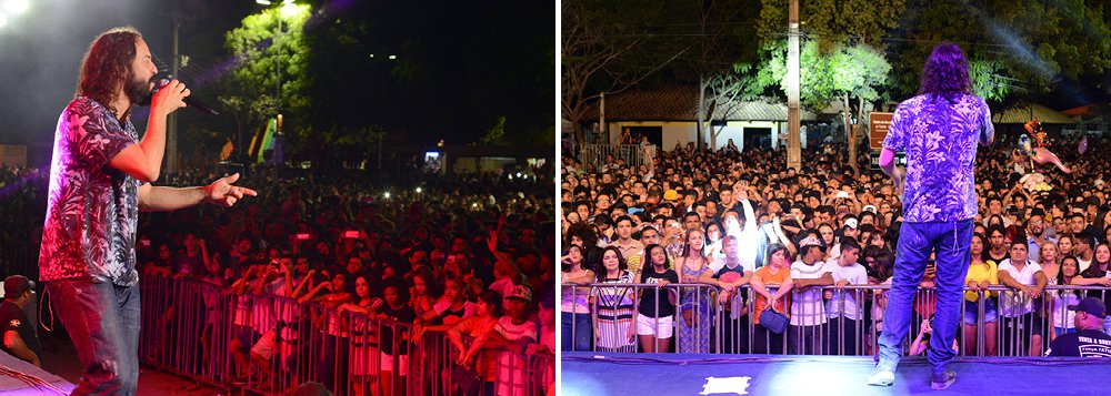 Estou inspirado com esse pôr de sol refletido no Rio Tocantins", com essas palavras Gabriel O Pensador descreveu a sua impressão ao chegar a Palmas para o 11º Festival Gastronômico de Taquaruçu, onde, na noite desta sexta-feira, 8, iniciou seu show com a música "Chega", um desabafo e uma dura crítica à classe política e aos casos de corrupção; "Eu não tenho partido, minha crítica e contra todo esse costume da corrupção e do desrespeito da classe política com o povo brasileiro", afirmou; de forma irreverente e crítica que lhe é peculiar, Gabriel O Pensador cantou seus principais sucessos, como "Cachimbo da paz", "Maresias", "Fé na Luta", "Como se não houvesse amanhã", "Pátria que me pariu", "Astronauta", (Foto: Aquiles Lins) Estou inspirado com esse pôr de sol refletido no Rio Tocantins", com essas palavras Gabriel O Pensador descreveu a sua impressão ao chegar a Palmas para o 11º Festival Gastronômico de Taquaruçu, onde, na noite desta sexta-feira, 8, iniciou seu show com a música "Chega", um desabafo e uma dura crítica à classe política e aos casos de corrupção; "Eu não tenho partido, minha crítica e contra todo esse costume da corrupção e do desrespeito da classe política com o povo brasileiro", afirmou; de forma irreverente e crítica que lhe é peculiar, Gabriel O Pensador cantou seus principais sucessos, como "Cachimbo da paz", "Maresias", "Fé na Luta", "Como se não houvesse amanhã", "Pátria que me pariu", "Astronauta",