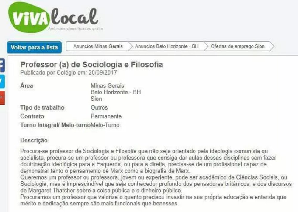 Na carona do movimento conservador pela 'Escola sem Partido', um colégio de Belo Horizonte já anuncia sua busca por professores 'sem orientações comunistas' (Foto: Romulo Faro) Na carona do movimento conservador pela 'Escola sem Partido', um colégio de Belo Horizonte já anuncia sua busca por professores 'sem orientações comunistas'