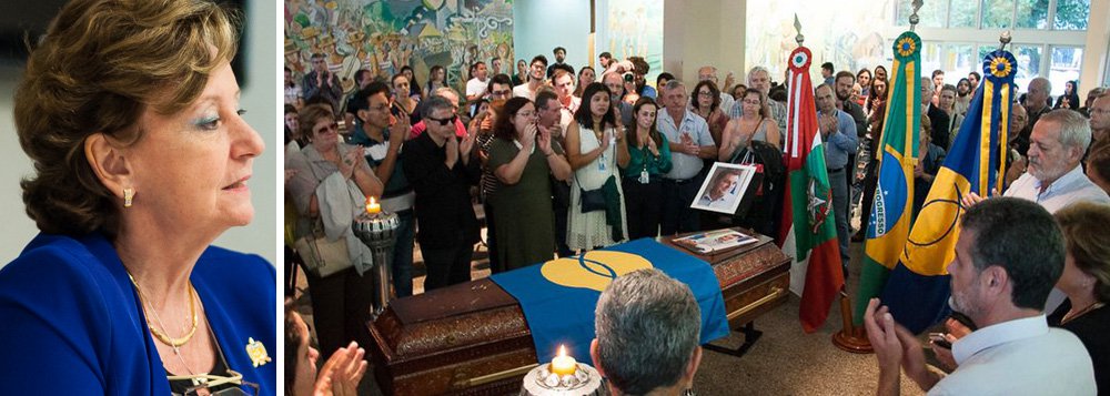 "Temos certeza de que a universidade não vai esquecer jamais de quem foi Luiz Carlos Cancellier. Ele deixa a vida, deixa seu sangue pela UFSC e, como tal, nós precisamos eternamente reconhecer. Viva nosso querido Luiz Carlos Cancellier", disse a vice-reitora Alacoque Erdmann; Canecellier se matou após ser preso injustamente numa operação da Polícia Federal (Foto: Leonardo Attuch) "Temos certeza de que a universidade não vai esquecer jamais de quem foi Luiz Carlos Cancellier. Ele deixa a vida, deixa seu sangue pela UFSC e, como tal, nós precisamos eternamente reconhecer. Viva nosso querido Luiz Carlos Cancellier", disse a vice-reitora Alacoque Erdmann; Canecellier se matou após ser preso injustamente numa operação da Polícia Federal