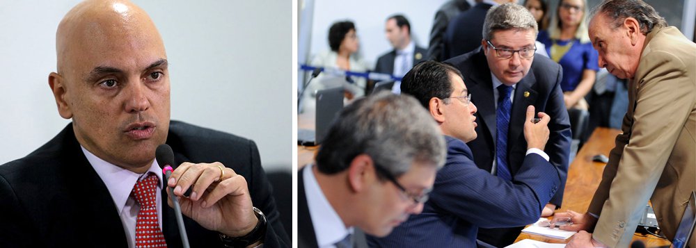 Desesperados com o teor das delações da Odebrecht, senadores da base aliada manobram para antecipar a sabatina de Alexandre de Moraes para o Supremo Tribunal Federal; ministro licenciado de Michel Temer, ele pretende chegar ao STF para estancar a sangria da Lava Jato no tocante a PMDB e PSDB, fazendo com que o escândalo pare onde está: no PT; pedido de vista coletivo do relatório pode ser de 24 horas, fazendo com que a sabatina não ocorra na próxima terça-feira, 21, mas sim já nesta quarta-feira, 15; se a comissão acelerar o trâmite da indicação, a CCJ ficará "desmoralizada", disse o senador Lindbergh Farias (PT-RJ) (Foto: Aquiles Lins) Desesperados com o teor das delações da Odebrecht, senadores da base aliada manobram para antecipar a sabatina de Alexandre de Moraes para o Supremo Tribunal Federal; ministro licenciado de Michel Temer, ele pretende chegar ao STF para estancar a sangria da Lava Jato no tocante a PMDB e PSDB, fazendo com que o escândalo pare onde está: no PT; pedido de vista coletivo do relatório pode ser de 24 horas, fazendo com que a sabatina não ocorra na próxima terça-feira, 21, mas sim já nesta quarta-feira, 15; se a comissão acelerar o trâmite da indicação, a CCJ ficará "desmoralizada", disse o senador Lindbergh Farias (PT-RJ)