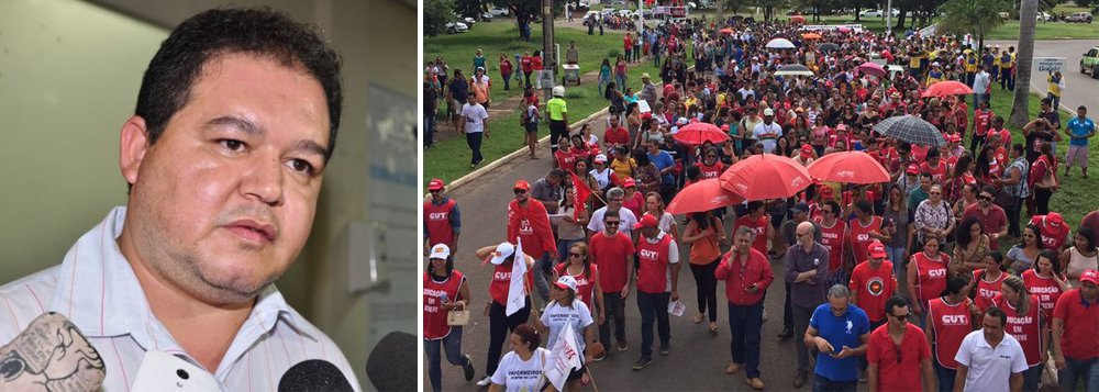 De acordo com o presidente da Nova Central Sindical dos Trabalhadores (NCST) no Tocantins, Cleiton Pinheiro, na próxima segunda-feira, 20, as entidades deverão se reunir para discutir a elaboração de um documento que registre o posicionamento dos trabalhadores, para ser encaminhado aos deputados federais e senadores tocantinenses; "Nós queremos deixar claro que os trabalhadores são contra o projeto porque tira os nossos direitos", disse Pinheiro; "Não vamos aceitar que aqueles que deveriam nos representar aprovem um projeto que vai prejudicar o trabalhador", frisou (Foto: Aquiles Lins) De acordo com o presidente da Nova Central Sindical dos Trabalhadores (NCST) no Tocantins, Cleiton Pinheiro, na próxima segunda-feira, 20, as entidades deverão se reunir para discutir a elaboração de um documento que registre o posicionamento dos trabalhadores, para ser encaminhado aos deputados federais e senadores tocantinenses; "Nós queremos deixar claro que os trabalhadores são contra o projeto porque tira os nossos direitos", disse Pinheiro; "Não vamos aceitar que aqueles que deveriam nos representar aprovem um projeto que vai prejudicar o trabalhador", frisou