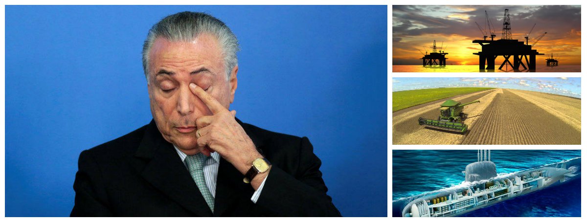 Com a entrega do pré-sal, a venda de terras para estrangeiros e o abandono do projeto do submarino nuclear, o Brasil de Michel Temer ataca os três pilares fundamentais de qualquer projeto nacional: segurança energética, segurança alimentar e segurança militar; Temer vai tocando essa agenda sem sequer ligar para a opinião pública; pesquisas recentes já indicaram que os brasileiros são contra a abertura do pré-sal; outro levantamento apontou que Temer é reprovado por 66,6% dos brasileiros; coincidência ou não, o general Eduardo Villa Bôas, chefe das Forças-Armadas, onde ainda existe um pensamento nacional, disse, neste fim de semana, que o Brasil está "à deriva" (Foto: Leonardo Attuch) Com a entrega do pré-sal, a venda de terras para estrangeiros e o abandono do projeto do submarino nuclear, o Brasil de Michel Temer ataca os três pilares fundamentais de qualquer projeto nacional: segurança energética, segurança alimentar e segurança militar; Temer vai tocando essa agenda sem sequer ligar para a opinião pública; pesquisas recentes já indicaram que os brasileiros são contra a abertura do pré-sal; outro levantamento apontou que Temer é reprovado por 66,6% dos brasileiros; coincidência ou não, o general Eduardo Villa Bôas, chefe das Forças-Armadas, onde ainda existe um pensamento nacional, disse, neste fim de semana, que o Brasil está "à deriva"