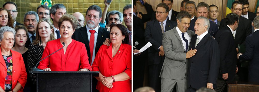 Foi assim que a presidente deposta Dilma Rousseff classificou o ministério de Michel Temer, um ano atrás, quando foi derrubada pela conspiração liderada pelo senador Aécio Neves (PSDB-MG) e pelo ex-deputado Eduardo Cunha (PMDB-RJ), um recordista em inquéritos na Lava Jato e outro condenado a 15 anos de prisão; os bastidores da queda estão no primeiro capítulo do livro do jornalista Olímpio Cruz Neto, que viveu momentos dramáticos ao lado de Dilma; "Só há notórios. Um CCC", disse Dilma; "Antes mesmo que eu perguntasse o significado da sigla, ela lista: 'canalhas, calhordas e corruptos'; leia o trecho (Foto: Leonardo Attuch) Foi assim que a presidente deposta Dilma Rousseff classificou o ministério de Michel Temer, um ano atrás, quando foi derrubada pela conspiração liderada pelo senador Aécio Neves (PSDB-MG) e pelo ex-deputado Eduardo Cunha (PMDB-RJ), um recordista em inquéritos na Lava Jato e outro condenado a 15 anos de prisão; os bastidores da queda estão no primeiro capítulo do livro do jornalista Olímpio Cruz Neto, que viveu momentos dramáticos ao lado de Dilma; "Só há notórios. Um CCC", disse Dilma; "Antes mesmo que eu perguntasse o significado da sigla, ela lista: 'canalhas, calhordas e corruptos'; leia o trecho
