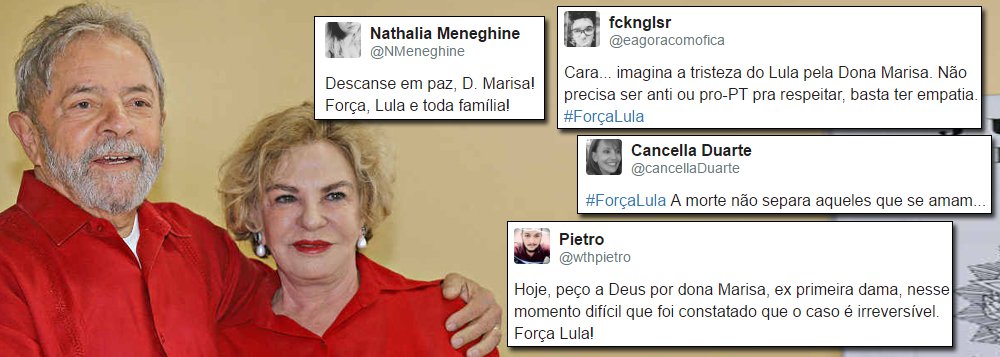 Solidariedade à ex-primeira-dama Marisa Letícia é o assunto mais comentado no Twitter nesta quinta-feira, 2; milhares de seguidores e simpatizantes deixam mensagens de apoio a Dona Marisa, que teve piora em seu quadro clínico e morte cerebral confirmada, e pedidos de respeito à família do ex-presidente Luiz Inácio Lula da Silva (Foto: Aquiles Lins) Solidariedade à ex-primeira-dama Marisa Letícia é o assunto mais comentado no Twitter nesta quinta-feira, 2; milhares de seguidores e simpatizantes deixam mensagens de apoio a Dona Marisa, que teve piora em seu quadro clínico e morte cerebral confirmada, e pedidos de respeito à família do ex-presidente Luiz Inácio Lula da Silva