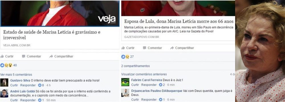 Morte da ex-primeira-dama Marisa Letícia Lula da Silva, nesta quinta-feira, 2, vítima de complicações de um AVC hemorrágico, reativou uma onda de ódio nas redes sociais; leitor que participa da comunidade 'Dignidade Médica' — grupo fechado reservado a médicos no Facebook — printou e enviou ao site Pragmatismo Político a repercussão da morte de dona Marisa naquele canal, que, em teoria, deveria exalar ética e humanidade; no entanto, a insensibilidade ali captada foi ainda mais impactante (Foto: Aquiles Lins) Morte da ex-primeira-dama Marisa Letícia Lula da Silva, nesta quinta-feira, 2, vítima de complicações de um AVC hemorrágico, reativou uma onda de ódio nas redes sociais; leitor que participa da comunidade 'Dignidade Médica' — grupo fechado reservado a médicos no Facebook — printou e enviou ao site Pragmatismo Político a repercussão da morte de dona Marisa naquele canal, que, em teoria, deveria exalar ética e humanidade; no entanto, a insensibilidade ali captada foi ainda mais impactante