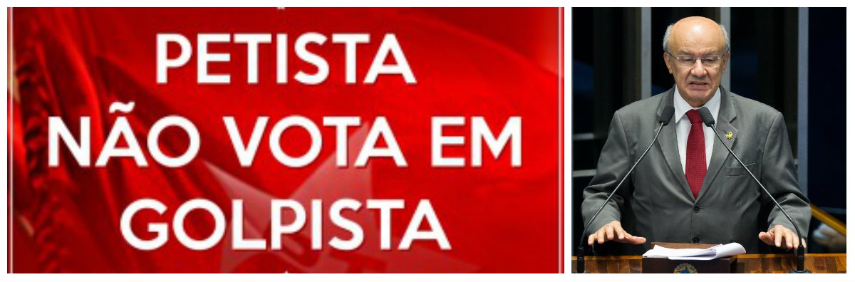 Contrariando a posição das bases do partido que desenvolvem intensa campanha "Petista não Vota em Golpista", quatro senadores do PT decidiram votar em Eunício Oliveira (PMDB), para a presidência do Senado Federal; entre os apoiadores de Eunício está o senador cearense José Pimentel, que deve assumir a primeira secretaria, no acordo pelo apoio; além de Pimentel, votarão a favor do candidato golpista os senadores Humberto Costa(PT-PE), Paulo Rocha (PT-PA) e Jorge Vianna (PT-AC) (Foto: Fatima 247) Contrariando a posição das bases do partido que desenvolvem intensa campanha "Petista não Vota em Golpista", quatro senadores do PT decidiram votar em Eunício Oliveira (PMDB), para a presidência do Senado Federal; entre os apoiadores de Eunício está o senador cearense José Pimentel, que deve assumir a primeira secretaria, no acordo pelo apoio; além de Pimentel, votarão a favor do candidato golpista os senadores Humberto Costa(PT-PE), Paulo Rocha (PT-PA) e Jorge Vianna (PT-AC)