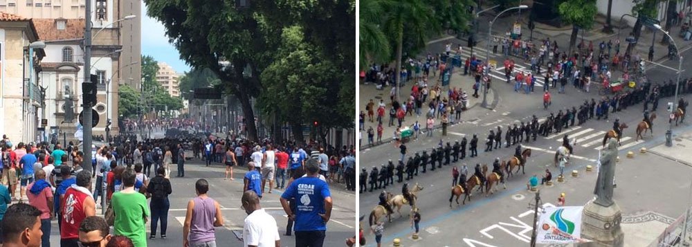 Policiais e manifestantes entraram em confronto em frente a Assembleia Legislativa do Rio (Alerj) nesta tarde; protestos são contra as medidas de ajuste fiscal do estado, que devem ser votadas nos próximos dias; já há feridos e testemunhas relatam pessoas caídas no chão; policiais usam gás lacrimogêneo; o prédio da Alerj está cercado por grades desde esta terça (31) e é protegido por 500 agentes; assista ao vídeo da Midia Ninja (Foto: Aquiles Lins) Policiais e manifestantes entraram em confronto em frente a Assembleia Legislativa do Rio (Alerj) nesta tarde; protestos são contra as medidas de ajuste fiscal do estado, que devem ser votadas nos próximos dias; já há feridos e testemunhas relatam pessoas caídas no chão; policiais usam gás lacrimogêneo; o prédio da Alerj está cercado por grades desde esta terça (31) e é protegido por 500 agentes; assista ao vídeo da Midia Ninja