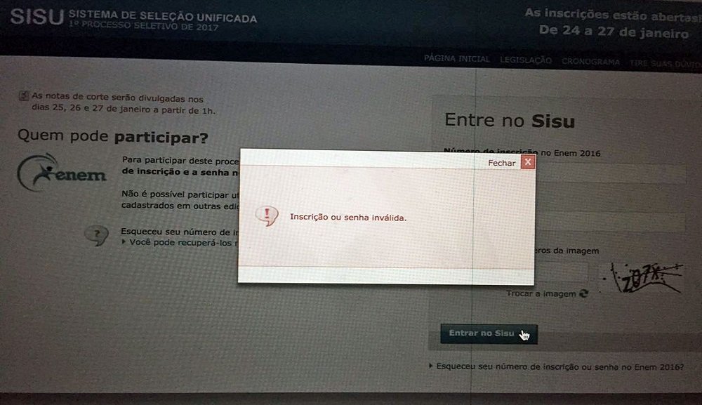Quem prestou o Exame Nacional do Ensino Médio (Enem) continua com dificuldade para acessar o Sistema de Seleção Unificada (Sisu); reclamações já haviam sido apresentadas ontem, quando o Ministério da Educação (MEC) admitiu o problema e afirmou que o sistema seria restabelecido; O MEC afirma que os candidatos não terão nenhum tipo de prejuízo (Foto: José Barbacena) Quem prestou o Exame Nacional do Ensino Médio (Enem) continua com dificuldade para acessar o Sistema de Seleção Unificada (Sisu); reclamações já haviam sido apresentadas ontem, quando o Ministério da Educação (MEC) admitiu o problema e afirmou que o sistema seria restabelecido; O MEC afirma que os candidatos não terão nenhum tipo de prejuízo