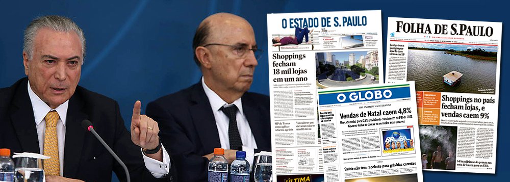 O Indicador de Incerteza da Economia da Fundação Getulio Vargas (FGV) aumentou pelo segundo mês seguido em dezembro, ao passar de 126,4, no mês anterior, para 136,4 pontos - o maior nível desde julho; em dezembro, o que mais contribuiu para a alta do índice foi o componente "mídia"; segundo o estudo, o resultado sinaliza um aumento expressivo no número de notícias com menção à incerteza em matérias sobre economia na imprensa brasileira; Fernando Brito, do Tijolaço, afirma que "a queda é devastadora e leva o índice para as cercanias do que tinha sido registrado no pré-impeachment"; "Curioso é que boa parte da queda nas expectativas vem do efeito da mídia que, como no período anterior à derrubada de Dilma, pesava mais no pessimismo que a situação objetiva dos negócios" (Foto: Valter Lima) O Indicador de Incerteza da Economia da Fundação Getulio Vargas (FGV) aumentou pelo segundo mês seguido em dezembro, ao passar de 126,4, no mês anterior, para 136,4 pontos - o maior nível desde julho; em dezembro, o que mais contribuiu para a alta do índice foi o componente "mídia"; segundo o estudo, o resultado sinaliza um aumento expressivo no número de notícias com menção à incerteza em matérias sobre economia na imprensa brasileira; Fernando Brito, do Tijolaço, afirma que "a queda é devastadora e leva o índice para as cercanias do que tinha sido registrado no pré-impeachment"; "Curioso é que boa parte da queda nas expectativas vem do efeito da mídia que, como no período anterior à derrubada de Dilma, pesava mais no pessimismo que a situação objetiva dos negócios"