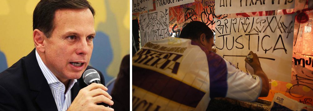 A Guarda Civil Metropolitana (GCM) da Prefeitura de São Paulo, comandada por João Doria (PSDB), deteve 12 pichadores em flagrante; as prisões ocorrem em meio a protestos e críticas à gestão municipal por ter apagado grandes murais e grafites na cidade; desde o início do mês, foram detidos 26 pichadores; prefeitura quer aumentar o valor da multa aplicada a pichadores - de R$ 767,53 para R$ 5 mil; o cerco aos pichadores gerou polêmica e o tucano comprou briga com artistas e urbanistas (Foto: Leonardo Lucena) A Guarda Civil Metropolitana (GCM) da Prefeitura de São Paulo, comandada por João Doria (PSDB), deteve 12 pichadores em flagrante; as prisões ocorrem em meio a protestos e críticas à gestão municipal por ter apagado grandes murais e grafites na cidade; desde o início do mês, foram detidos 26 pichadores; prefeitura quer aumentar o valor da multa aplicada a pichadores - de R$ 767,53 para R$ 5 mil; o cerco aos pichadores gerou polêmica e o tucano comprou briga com artistas e urbanistas