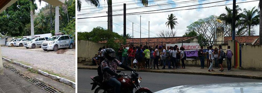 Direção da Escola de Referência em Ensino Médio Cândido Duarte, no bairro de Apipucos, Zona Norte do Recife, acionou a Polícia Militar de Pernambuco para forçar a desocupação da unidade de ensino; local foi ocupado na última segunda-feira (7), como parte de uma estratégia nacional, em protesto contra a aprovação da Proposta de Emenda à Constituição (PEC) 55, que congela os gastos públicos pelos próximos 20 anos, incluindo os da área de educação, e contra o projeto de reforma do ensino médio; até o momento, quatro escolas do Ensino Médio aderiram ao movimento no Estado (Foto: Paulo Emílio) Direção da Escola de Referência em Ensino Médio Cândido Duarte, no bairro de Apipucos, Zona Norte do Recife, acionou a Polícia Militar de Pernambuco para forçar a desocupação da unidade de ensino; local foi ocupado na última segunda-feira (7), como parte de uma estratégia nacional, em protesto contra a aprovação da Proposta de Emenda à Constituição (PEC) 55, que congela os gastos públicos pelos próximos 20 anos, incluindo os da área de educação, e contra o projeto de reforma do ensino médio; até o momento, quatro escolas do Ensino Médio aderiram ao movimento no Estado