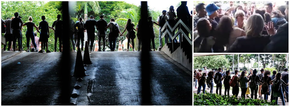 A polícia legislativa do Senado recebeu com spray de pimenta nesta tarde estudantes paranaenses que viajaram até Brasília para acompanhar audiência pública sobre a MP 746 (reforma do ensino médio) e discutir a PEC 55, do teto dos gastos; os adolescentes faziam um cordão em frente à entrada do Senado em protesto contras as propostas quando foram surpreendidos com os jatos de spray de pimenta e impedidos de entrar na Casa; segundo o grupo, os policiais ainda utilizaram armas de choque elétrico; "Estudantes querem debater a PEC. Querem ser ouvidos. Querem participar e defender seus direitos. É lamentável que sejam recepcionados desta maneira", protestou a senadora Gleisi Hoffmann (PT-PR); assista (Foto: Romulo Faro) A polícia legislativa do Senado recebeu com spray de pimenta nesta tarde estudantes paranaenses que viajaram até Brasília para acompanhar audiência pública sobre a MP 746 (reforma do ensino médio) e discutir a PEC 55, do teto dos gastos; os adolescentes faziam um cordão em frente à entrada do Senado em protesto contras as propostas quando foram surpreendidos com os jatos de spray de pimenta e impedidos de entrar na Casa; segundo o grupo, os policiais ainda utilizaram armas de choque elétrico; "Estudantes querem debater a PEC. Querem ser ouvidos. Querem participar e defender seus direitos. É lamentável que sejam recepcionados desta maneira", protestou a senadora Gleisi Hoffmann (PT-PR); assista
