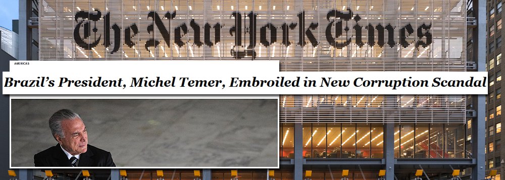 Jornal americano The New York Times destacou o envolvimento do presidente Michel Temer no "novo escândalo de corrupção" em seu governo; jornal destaca as denúncias feitas pelo ex-ministro da Cultura Marcelo Calero envolvendo o ex-ministro Geddel Vieira Lima e o próprio Temer, e lembra de outros ministros do governo que saíram após casos de corrupção; "Temer já estava lidando com baixos índices de aprovação como sua administração luta para recuperar uma economia em dificuldades atolada em sua desaceleração mais severa em décadas" (Foto: Aquiles Lins) Jornal americano The New York Times destacou o envolvimento do presidente Michel Temer no "novo escândalo de corrupção" em seu governo; jornal destaca as denúncias feitas pelo ex-ministro da Cultura Marcelo Calero envolvendo o ex-ministro Geddel Vieira Lima e o próprio Temer, e lembra de outros ministros do governo que saíram após casos de corrupção; "Temer já estava lidando com baixos índices de aprovação como sua administração luta para recuperar uma economia em dificuldades atolada em sua desaceleração mais severa em décadas"