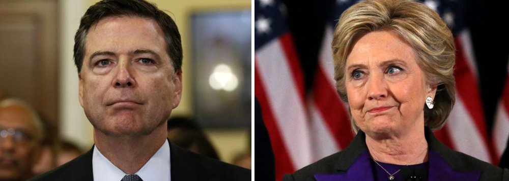 Candidata derrotada à presidência dos Estados Unidos, Hillary Clinton acusa o chefe da Agência de Segurança Nacional americana (FBI), James Comey, de ser o responsável pela sua derrota nas eleições; Clinton fez a acusação durante uma conversa telefônica com os seus contribuintes; "Clinton disse aos seus apoiantes no sábado que a equipe dela havia elaborado uma nota que contemplava mudanças nas pesquisas de opinião até às eleições e que a carta de Comey provou ser um ponto de viragem", disse a agência Reuters (Foto: Aquiles Lins) Candidata derrotada à presidência dos Estados Unidos, Hillary Clinton acusa o chefe da Agência de Segurança Nacional americana (FBI), James Comey, de ser o responsável pela sua derrota nas eleições; Clinton fez a acusação durante uma conversa telefônica com os seus contribuintes; "Clinton disse aos seus apoiantes no sábado que a equipe dela havia elaborado uma nota que contemplava mudanças nas pesquisas de opinião até às eleições e que a carta de Comey provou ser um ponto de viragem", disse a agência Reuters