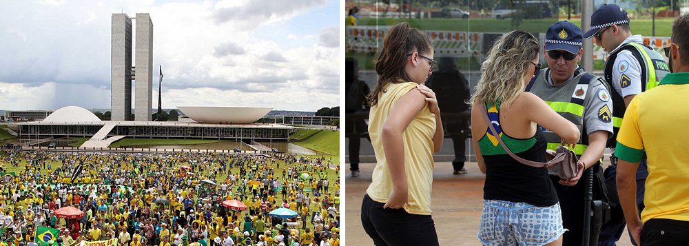 As forças de segurança pública do Distrito Federal não registraram ocorrências criminais nem atendimentos de urgência relacionados à manifestação popular ocorrida na Esplanada dos Ministérios na manhã deste domingo (4); o protesto a favor da operação Lava-Jato reuniu, de acordo com estimativa da Polícia Militar do DF, cerca de 5 mil pessoas; a manifestação foi contra o projeto que prevê punição a juízes (Foto: Leonardo Lucena) As forças de segurança pública do Distrito Federal não registraram ocorrências criminais nem atendimentos de urgência relacionados à manifestação popular ocorrida na Esplanada dos Ministérios na manhã deste domingo (4); o protesto a favor da operação Lava-Jato reuniu, de acordo com estimativa da Polícia Militar do DF, cerca de 5 mil pessoas; a manifestação foi contra o projeto que prevê punição a juízes