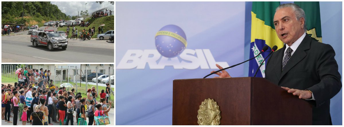 Pressionado a comentar o segundo maior massacre em presídios no País, episódio lamentado até mesmo pelo papa Francisco, Michel Temer convocou reunião do núcleo institucional do governo para esta quinta-feira 5, a fim de discutir a crise do sistema prisional brasileiro e especialmente o massacre que deixou 56 mortos em um presídio de Manaus; o objetivo é colocar a tese de que os crimes não ocorreram por omissão do governo federal; não foi definido ainda se uma parte do encontro será aberta à imprensa e se Temer fará discurso; nova demonstração de covardia do Palácio do Planalto tem sido amplamente criticada (Foto: Gisele Federicce) Pressionado a comentar o segundo maior massacre em presídios no País, episódio lamentado até mesmo pelo papa Francisco, Michel Temer convocou reunião do núcleo institucional do governo para esta quinta-feira 5, a fim de discutir a crise do sistema prisional brasileiro e especialmente o massacre que deixou 56 mortos em um presídio de Manaus; o objetivo é colocar a tese de que os crimes não ocorreram por omissão do governo federal; não foi definido ainda se uma parte do encontro será aberta à imprensa e se Temer fará discurso; nova demonstração de covardia do Palácio do Planalto tem sido amplamente criticada