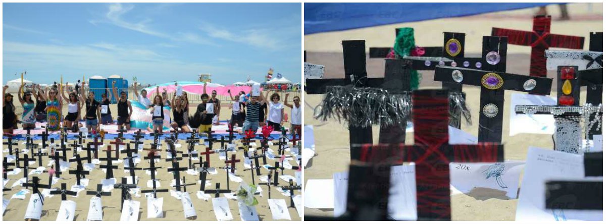 No Dia da Visibilidade Trans, comemorado neste domingo (29), foram fincadas 144 cruzes pretas na areia da Praia de Copacabana, uma para cada transexual ou travesti mortas no ano passado por causa do preconceito, em todo o País, de acordo com levantamento da ONG Rede Trans Brasil; presidente da entidade, Tathiane Araújo afirma que o número faz do Brasil um dos campões de mortes de pessoas trans no mundo; segundo ela, a exclusão começa em casa, quando pais se recusam reconhecer a identidade de alguém que não se identifica com o sexo designado ao nascer, o que é o caso de pessoas trans (Foto: Leonardo Lucena) No Dia da Visibilidade Trans, comemorado neste domingo (29), foram fincadas 144 cruzes pretas na areia da Praia de Copacabana, uma para cada transexual ou travesti mortas no ano passado por causa do preconceito, em todo o País, de acordo com levantamento da ONG Rede Trans Brasil; presidente da entidade, Tathiane Araújo afirma que o número faz do Brasil um dos campões de mortes de pessoas trans no mundo; segundo ela, a exclusão começa em casa, quando pais se recusam reconhecer a identidade de alguém que não se identifica com o sexo designado ao nascer, o que é o caso de pessoas trans