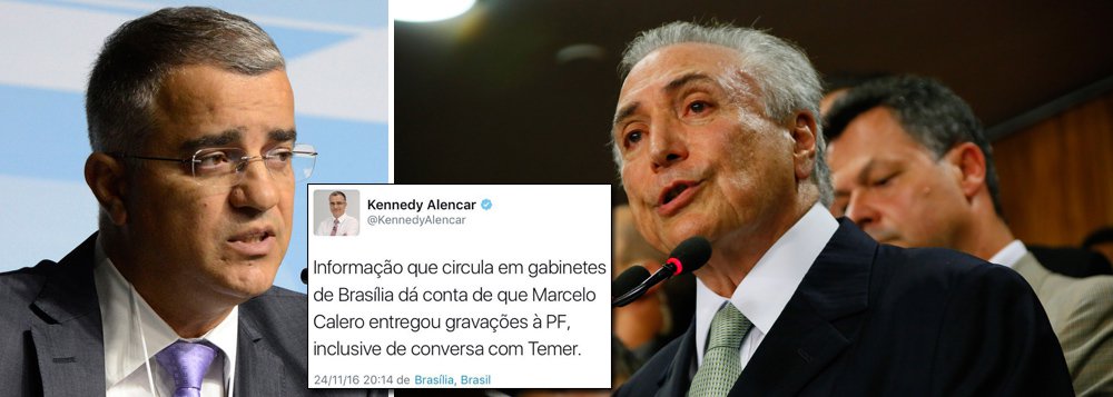Jornalista Kennedy Alencar publicou em seu Twitter nesta quinta (24) que "informação que circula em gabinetes de Brasília dá conta de que Marcelo Calero entregou gravações à PF, inclusive de conversa com Temer"; se for verdade, seria a pá de cal de um governo que se mostrou uma catástrofe ética e econômica (Foto: Valter Lima) Jornalista Kennedy Alencar publicou em seu Twitter nesta quinta (24) que "informação que circula em gabinetes de Brasília dá conta de que Marcelo Calero entregou gravações à PF, inclusive de conversa com Temer"; se for verdade, seria a pá de cal de um governo que se mostrou uma catástrofe ética e econômica