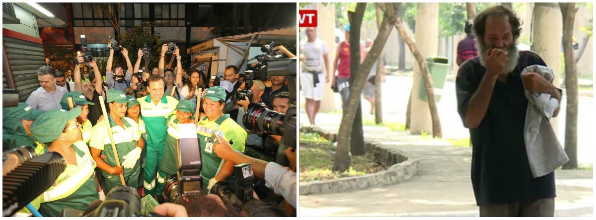 Horas depois de o novo prefeito de São Paulo, João Doria (PSDB), posar para as câmeras vestido de gari, no lançamento do programa Cidade Linda, cerca de 70 moradores de rua foram expulsos do Parque da Mooca, na zona leste da capital, e tiveram todos os seus pertences apreendidos - inclusive medicamentos (Foto: Gisele Federicce) Horas depois de o novo prefeito de São Paulo, João Doria (PSDB), posar para as câmeras vestido de gari, no lançamento do programa Cidade Linda, cerca de 70 moradores de rua foram expulsos do Parque da Mooca, na zona leste da capital, e tiveram todos os seus pertences apreendidos - inclusive medicamentos