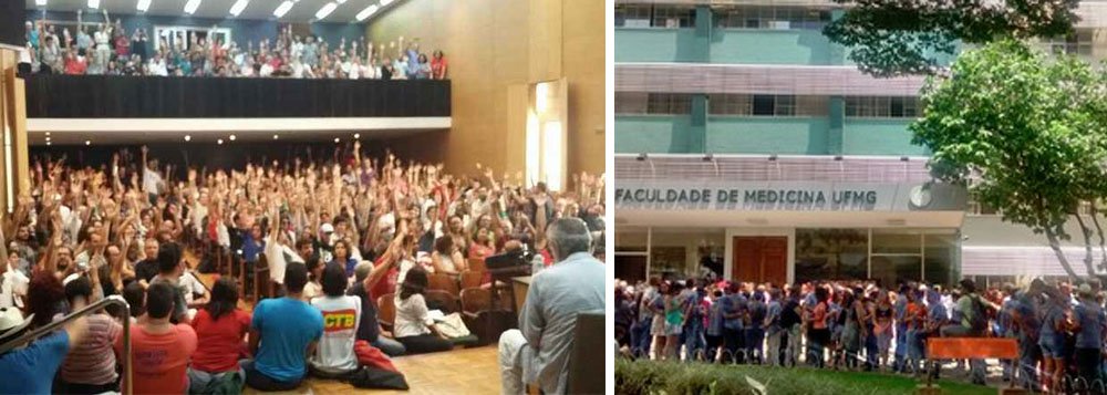 Em assembleia na Faculdade de Medicina da Universidade Federal de Minas Gerais (UFMG), a maioria dos 453 professores presentes aprovou nesta sexta-feira, 11, a greve a partir do próximo dia 16 contra a aprovação da Proposta de Emenda à Constituição (PEC) 55, que congela investimentos da União por 20 anos (Foto: Aquiles Lins) Em assembleia na Faculdade de Medicina da Universidade Federal de Minas Gerais (UFMG), a maioria dos 453 professores presentes aprovou nesta sexta-feira, 11, a greve a partir do próximo dia 16 contra a aprovação da Proposta de Emenda à Constituição (PEC) 55, que congela investimentos da União por 20 anos