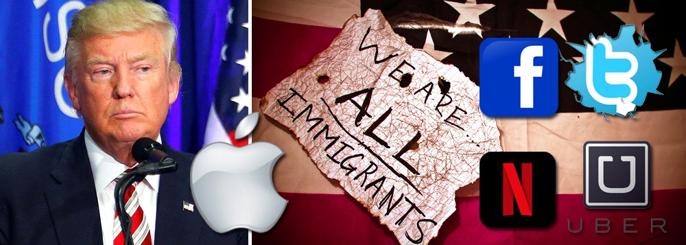 Presidentes de uma série de grandes empresas norte-americanas aderiram à crítica em relação ao novo decreto do presidente recém-empossado, Donald Trump, que suspende a entrada de todos os refugiados; "Apple não sobreviveria sem imigrantes, sem falar da prosperidade ou desenvolvimento que temos hoje em dia", diz o chefe da multinacional Apple, Tim Cook; fundador do Facebook, Mark Zuckerberg disse que "os EUA são uma nação de migrantes" e que as pessoas devem ter orgulho nisso; "O impacto humanitário e econômico do decreto executivo é real e desolador. Nós beneficiamos daquilo que os refugiados e imigrantes trazem aos EUA", disse Jack Dorsey, do Twitter (Foto: Aquiles Lins) Presidentes de uma série de grandes empresas norte-americanas aderiram à crítica em relação ao novo decreto do presidente recém-empossado, Donald Trump, que suspende a entrada de todos os refugiados; "Apple não sobreviveria sem imigrantes, sem falar da prosperidade ou desenvolvimento que temos hoje em dia", diz o chefe da multinacional Apple, Tim Cook; fundador do Facebook, Mark Zuckerberg disse que "os EUA são uma nação de migrantes" e que as pessoas devem ter orgulho nisso; "O impacto humanitário e econômico do decreto executivo é real e desolador. Nós beneficiamos daquilo que os refugiados e imigrantes trazem aos EUA", disse Jack Dorsey, do Twitter