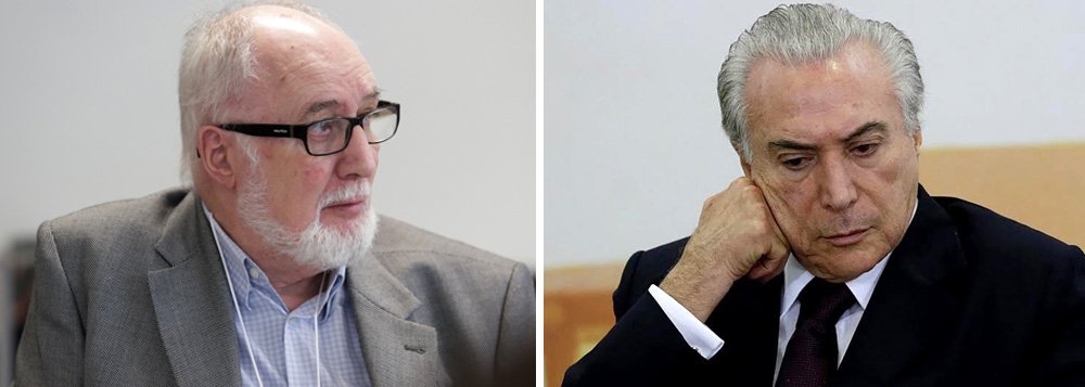 "Quando um ministro e, pior ainda, um presidente acham admissível usar o cargo para advogar em favor de interesses privados viola-se a República. É simples assim. A partir desse desprezo pelos valores republicanos, abrem-se as portas para todas as demais violações", diz o jornalista Clóvis Rossi; segundo ele, Temer deveria seguir o exemplo de Geddel Vieira Lima e se demitir; ele afirma até que Temer confessou seu crime, por meio do porta-voz Alexandre Parola; "o mais elementar bom senso diz que não cabe a um presidente da República intrometer-se em interesses privados de qualquer um de seus auxiliares —a não ser para demitir quem desafiasse os valores republicanos, no caso Geddel Vieira Lima" (Foto: Leonardo Attuch) "Quando um ministro e, pior ainda, um presidente acham admissível usar o cargo para advogar em favor de interesses privados viola-se a República. É simples assim. A partir desse desprezo pelos valores republicanos, abrem-se as portas para todas as demais violações", diz o jornalista Clóvis Rossi; segundo ele, Temer deveria seguir o exemplo de Geddel Vieira Lima e se demitir; ele afirma até que Temer confessou seu crime, por meio do porta-voz Alexandre Parola; "o mais elementar bom senso diz que não cabe a um presidente da República intrometer-se em interesses privados de qualquer um de seus auxiliares —a não ser para demitir quem desafiasse os valores republicanos, no caso Geddel Vieira Lima"
