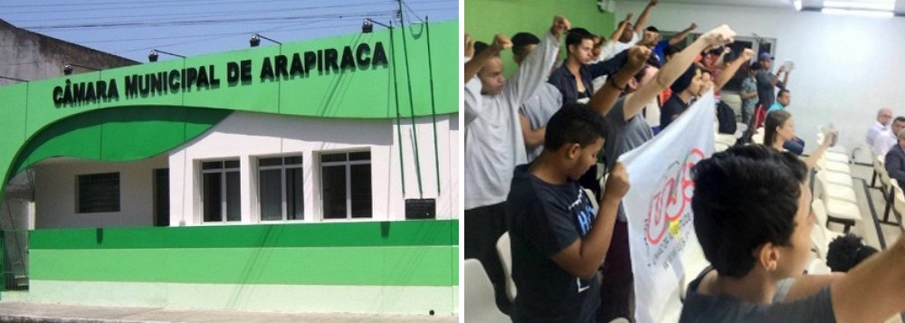 Integrantes do Movimento Estudantil ocuparam o plenário da Câmara Municipal de Arapiraca, no Agreste de Alagoas, em protesto contra ações do presidente Michel Temer, caso da PEC 55, que estabelece um teto para os gastos públicos, e a Medida Provisória do Ensino Médio; aos vereadores explicaram que o objetivo da manifestação é sensibilizar as autoridades do município para que convoquem uma audiência com os senadores alagoanos para discutir as pautas políticas (Foto: Voney Malta) Integrantes do Movimento Estudantil ocuparam o plenário da Câmara Municipal de Arapiraca, no Agreste de Alagoas, em protesto contra ações do presidente Michel Temer, caso da PEC 55, que estabelece um teto para os gastos públicos, e a Medida Provisória do Ensino Médio; aos vereadores explicaram que o objetivo da manifestação é sensibilizar as autoridades do município para que convoquem uma audiência com os senadores alagoanos para discutir as pautas políticas