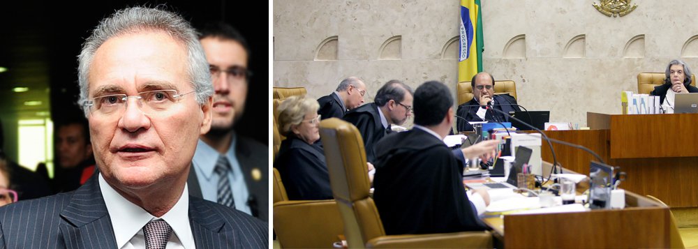 O presidente do Senado, Renan Calheiros (PMDB-AL), se manifestou sobre a decisão desta quinta-feira do Supremo Tribunal Federal (STF), por 8 votos a 3, que recebeu denúncia contra ele por suposto crime de peculato; Renan se disse tranquilo e voltou a afirmar que é inocente; "A aceitação da denúncia, ainda que parcial, não antecipa juízo de condenação. Ao contrário, o debate entre os ministros evidenciou divisão e dúvidas quanto a consistência dos indícios do Ministério Público, qualificados como precários por vários deles, inclusive por alguns que aceitaram a denúncia", afirmou o senador em nota; STF rejeitou a denúncia de falsidade ideológica (Foto: Aquiles Lins) O presidente do Senado, Renan Calheiros (PMDB-AL), se manifestou sobre a decisão desta quinta-feira do Supremo Tribunal Federal (STF), por 8 votos a 3, que recebeu denúncia contra ele por suposto crime de peculato; Renan se disse tranquilo e voltou a afirmar que é inocente; "A aceitação da denúncia, ainda que parcial, não antecipa juízo de condenação. Ao contrário, o debate entre os ministros evidenciou divisão e dúvidas quanto a consistência dos indícios do Ministério Público, qualificados como precários por vários deles, inclusive por alguns que aceitaram a denúncia", afirmou o senador em nota; STF rejeitou a denúncia de falsidade ideológica