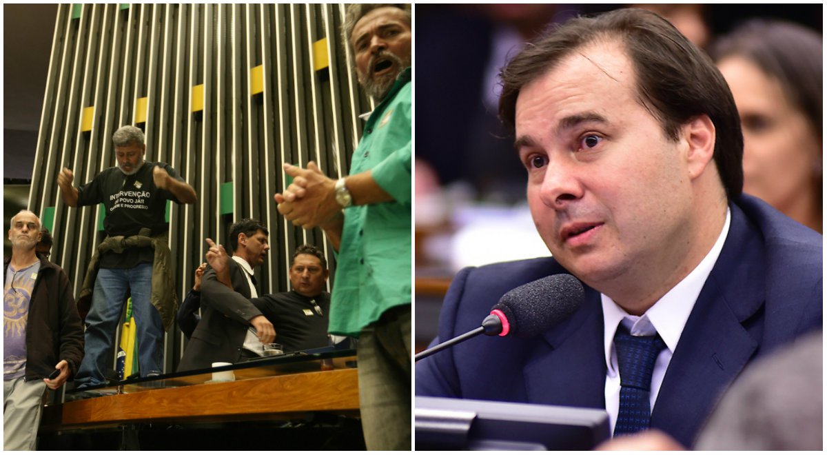 O presidente da Câmara, Rodrigo Maia (DEM-RJ), determinou ao Departamento de Polícia Legislativa que prenda todos os manifestantes que invadiram o plenário da Câmara; "Eles entraram no plenário, depredaram e a ordem que dei ao diretor do Depol é que todos saiam daqui presos e sejam levados com o apoio da Polícia Federal, porque nós não vamos aceitar esse tipo de abuso e de agressão ao Parlamento", assegurou Maia (Foto: Gisele Federicce) O presidente da Câmara, Rodrigo Maia (DEM-RJ), determinou ao Departamento de Polícia Legislativa que prenda todos os manifestantes que invadiram o plenário da Câmara; "Eles entraram no plenário, depredaram e a ordem que dei ao diretor do Depol é que todos saiam daqui presos e sejam levados com o apoio da Polícia Federal, porque nós não vamos aceitar esse tipo de abuso e de agressão ao Parlamento", assegurou Maia